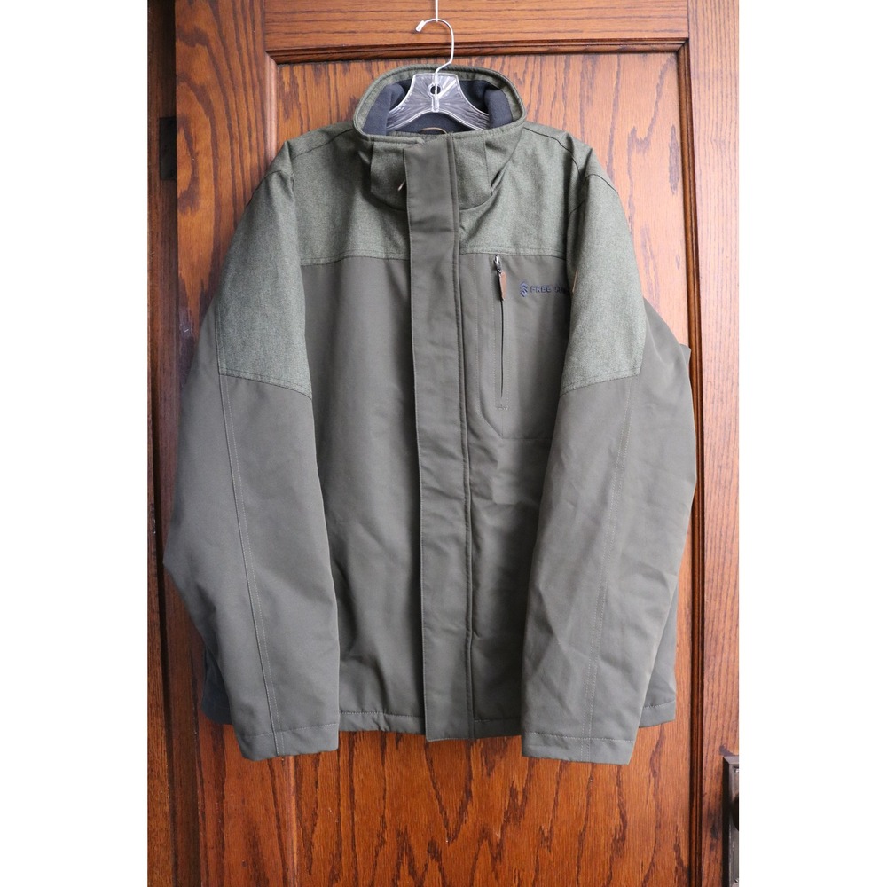 FREE COUNTRY Jacket Mens XL Green Mixed Media Softshell Gray Full Zip Outdoor